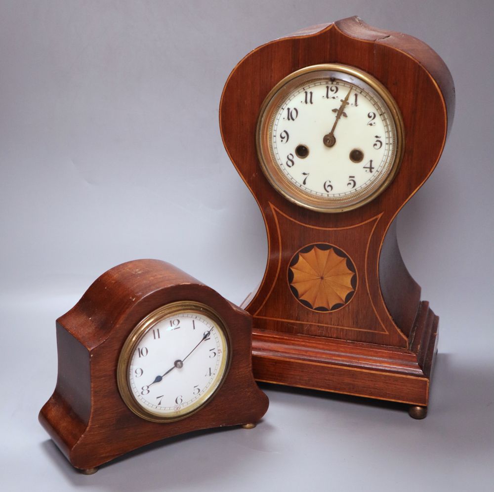 An Edwardian balloon clock, height 33cm and another